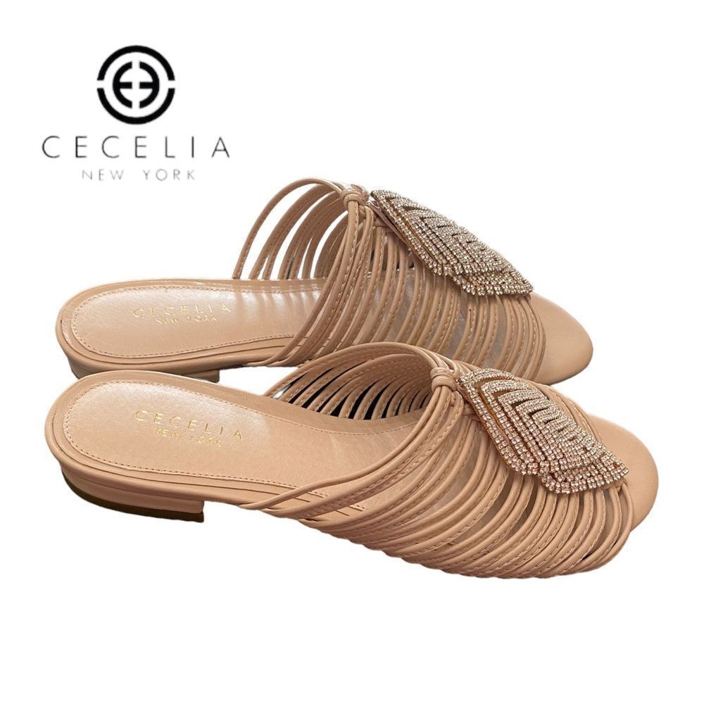 Cecelia New York Darleen Embellished Caged Leather Slide Sandals NEW 6.5